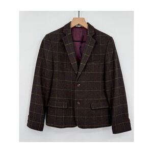 Class Club Blazer Boys 14/16 Brown Plaid Wool Blend Modern Fit Sport Coat